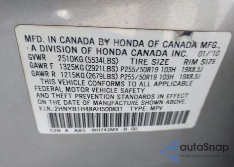 2010 Acura Zdx z USA, uszkodzony, nr VIN 2HNYB1H48AH500831